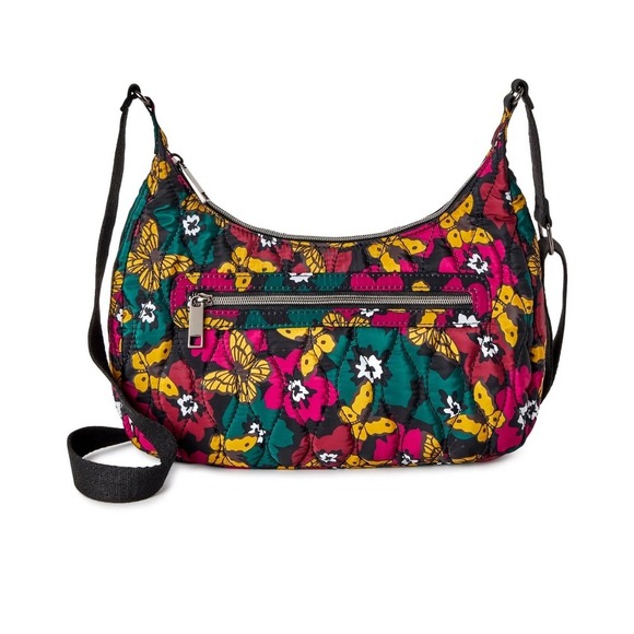 Time and Tru Quilted Floral Butterfly Crossbody Hobo Bag Adjustable Strap - Picture 1 of 10